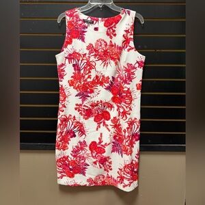 Mario Serrani Italy Floral Sheath Dress White Pink Red Size 14